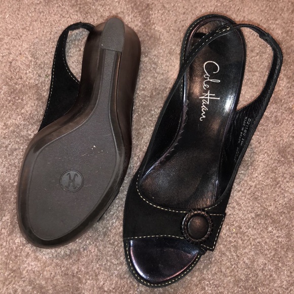 Cole Haan black suede platform sling back Sz6.5 - Picture 3 of 4